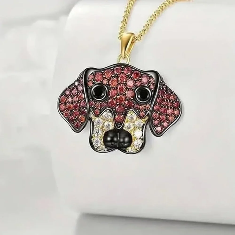 Gold Rhinestone DACHSHUND Dog Pendant Necklace